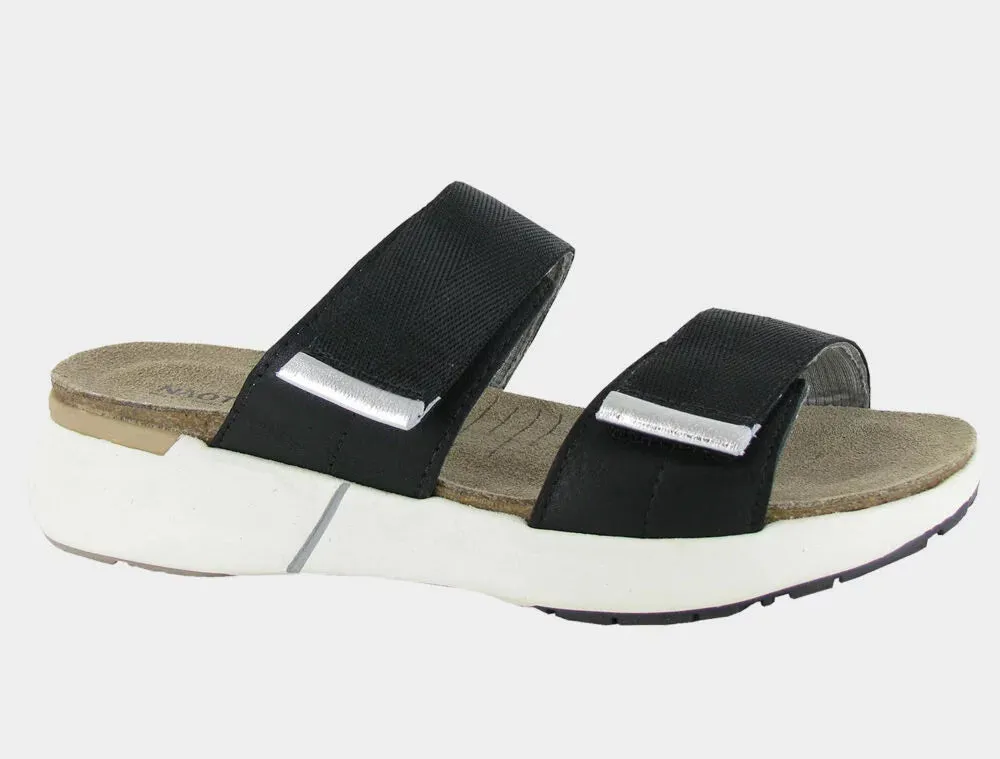 Naot Women's Calliope Soft Black Soft Silver Leather sold by Orleans Shoe Co.