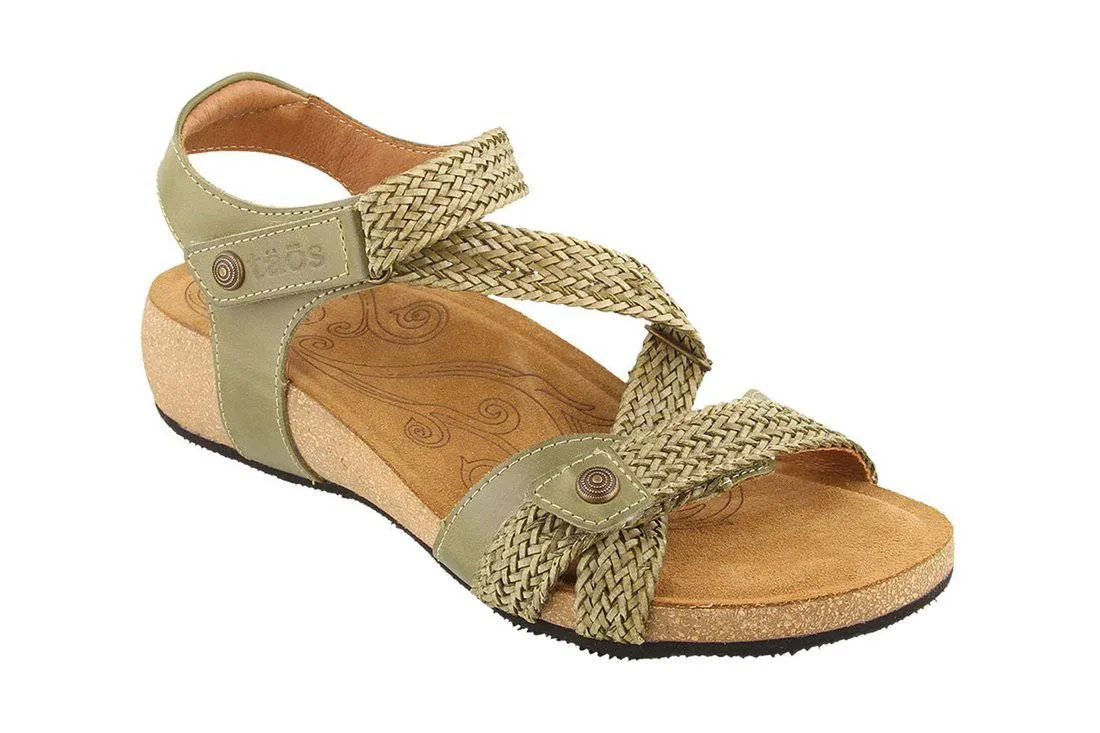 Taos Trulie Vintage Green Wedge Sandal sold by Orleans Shoe Co.
