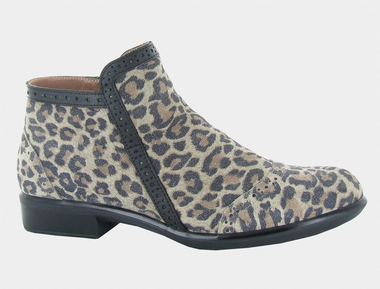 Naot Women's Nefasi Cheetah Suede Jet Black Boot sold by Orleans Shoe Co.