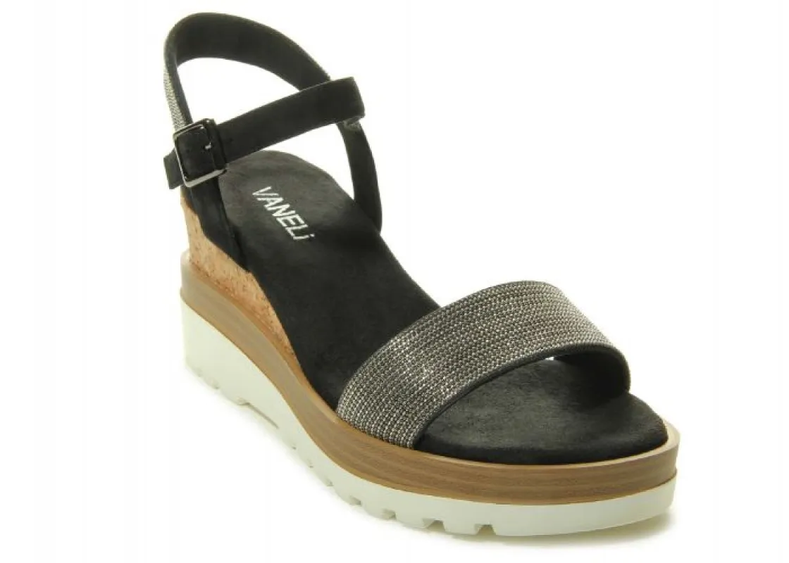 Vaneli Women's Cedra Black Suede w/ Gunmetal Chain sold by Orleans Shoe Co.