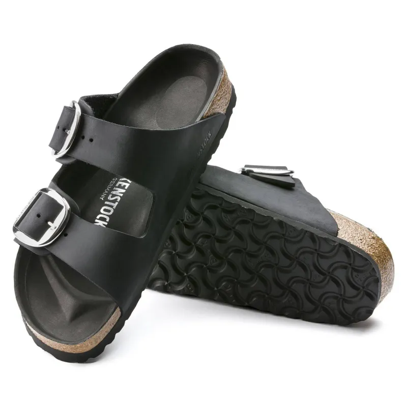 Birkenstock Women's Arizona Big Buckle Silver Buckle Oiled Leather Black 1011074/1011075 sold by Orleans Shoe Co.