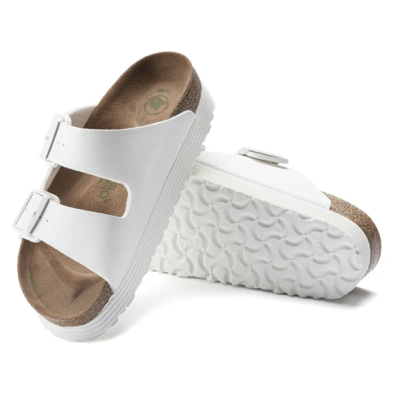 Birkenstock Women's Arizona Grooved Platform Vegan Birko-Flor White sold by Orleans Shoe Co.