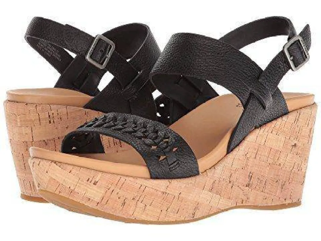 Kork Ease Women's Austin Braid Black Full Grain Wedge Sandal sold by Orleans Shoe Co.
