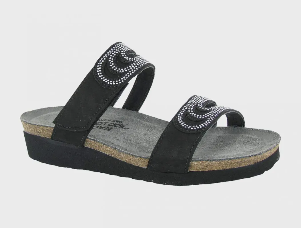 Naot Women's Ainsley Black Velvet Nubuck Silver Rivets Sandal made by Naot