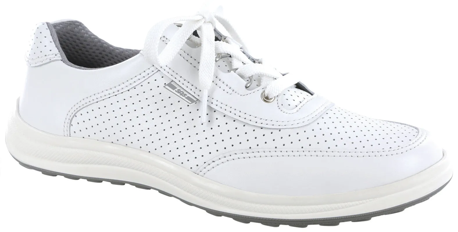 SAS Women's Sporty Lux White Perf Sneaker made by San Antonio Shoemakers