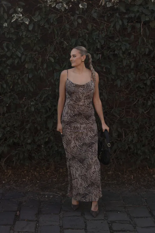 Kylie Chiffon Maxi Dress - Bronzed Zebra sold by RAEF