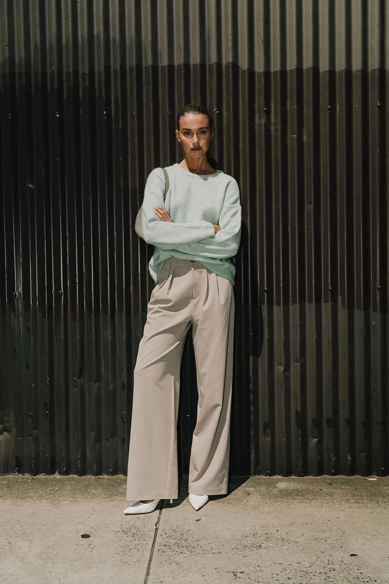 Olivia Wide Leg Pant - Oyster Grey sold by RAEF