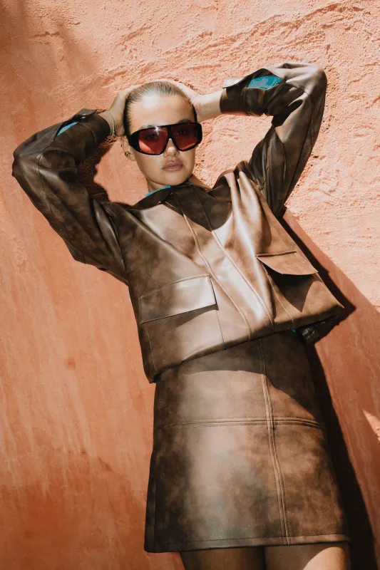 Frankie Vegan Leather Jacket - Tan sold by RAEF