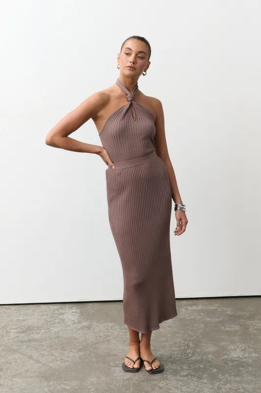 Tatum Knit Midi Skirt - Taupe sold by RAEF