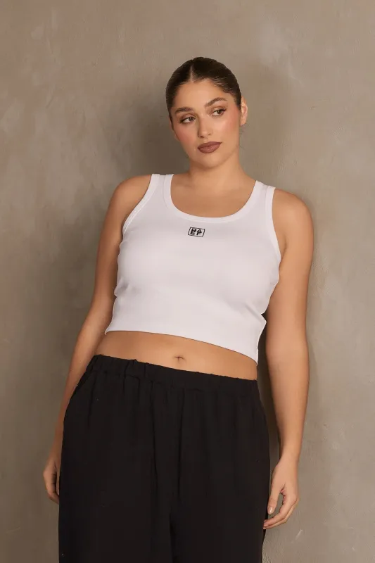 RAEF Cropped Logo Tank - White sold by RAEF
