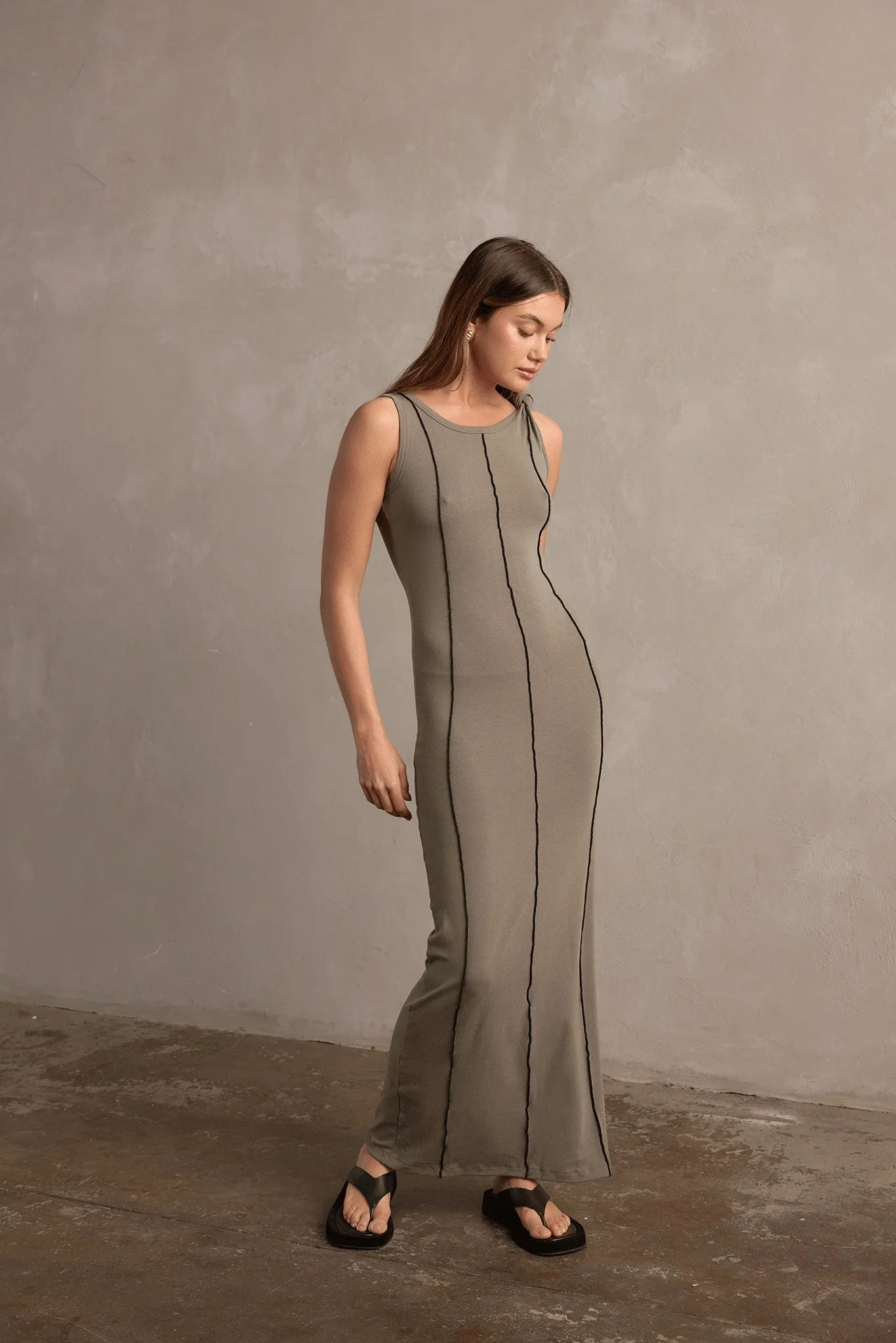 Charlotte Jersey Maxi Dress - Olive sold by RAEF