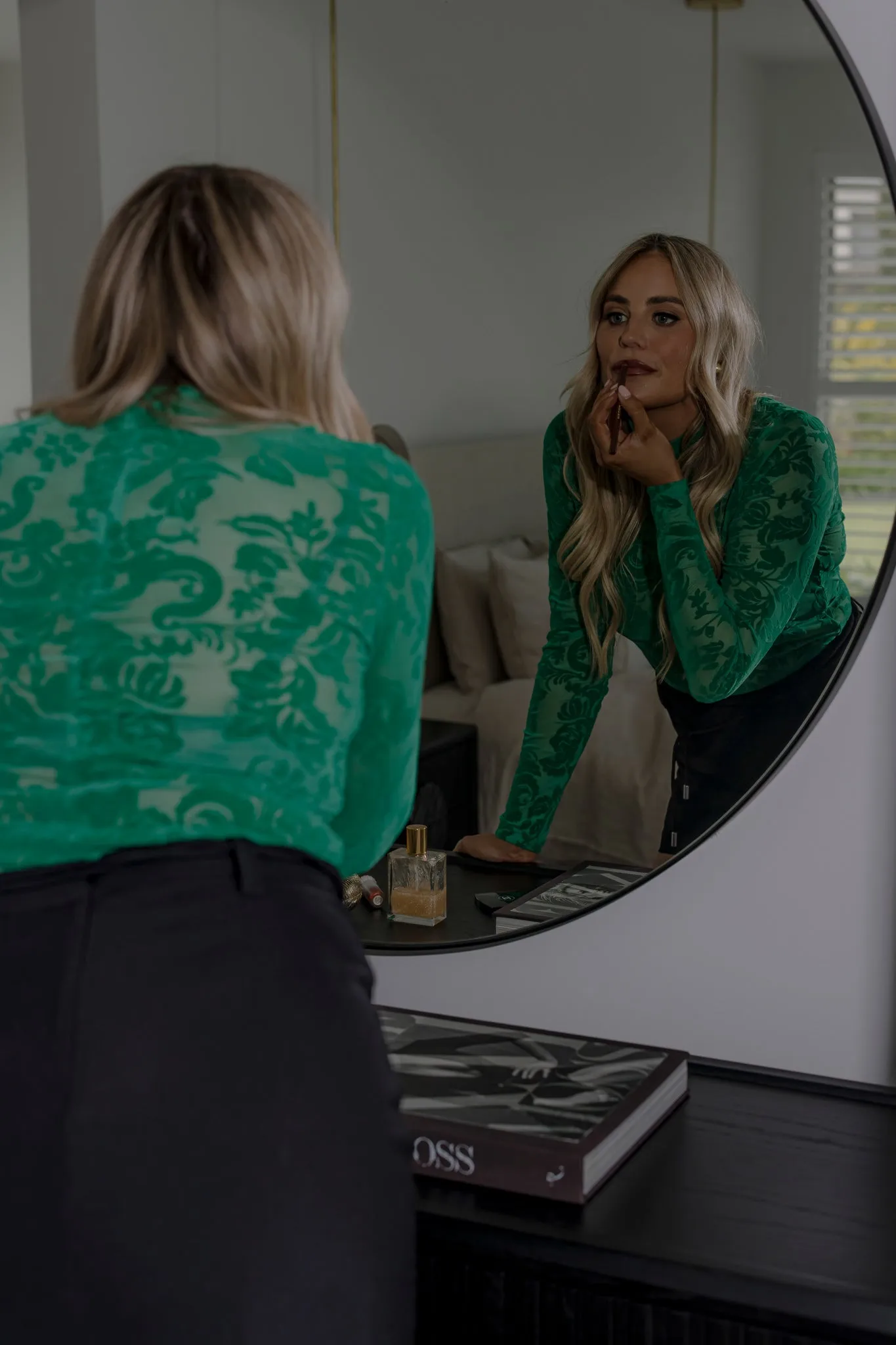 Flocked Lace LS Top - Apple Green sold by RAEF