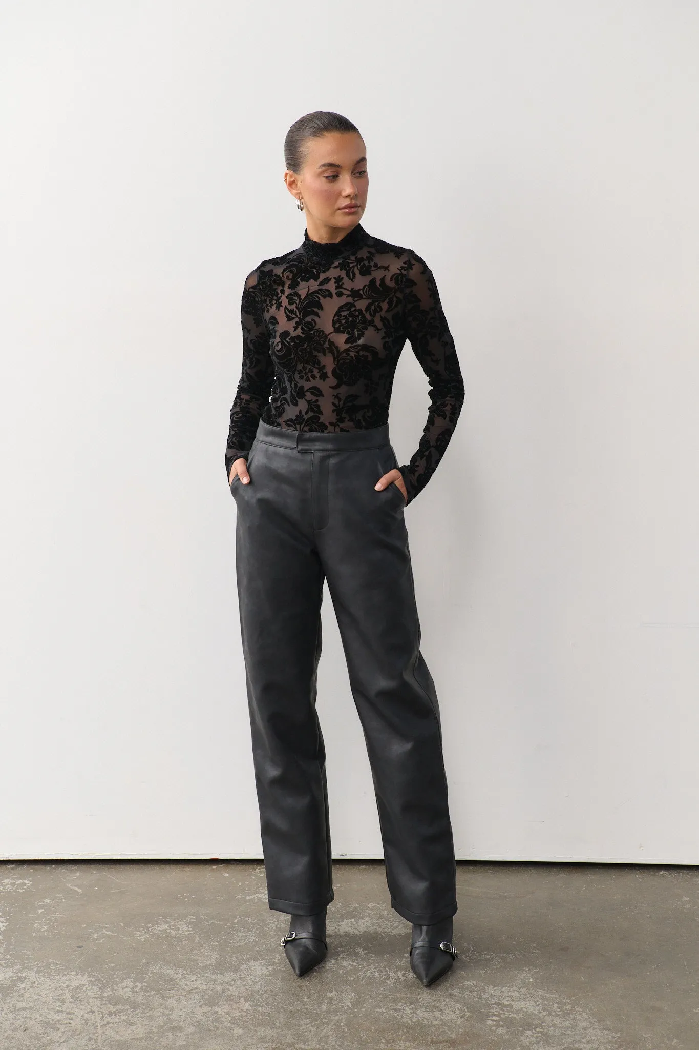Flocked Lace Top - Black sold by RAEF product image thumbnail 5
