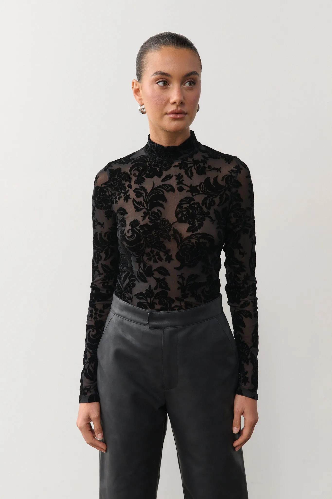 Flocked Lace Top - Black sold by RAEF product image thumbnail 2