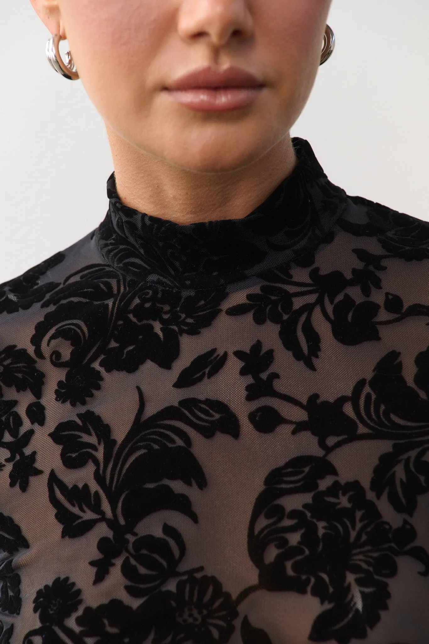 Flocked Lace Top - Black sold by RAEF product image thumbnail 3