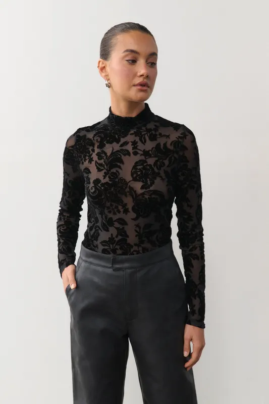 Flocked Lace Top - Black sold by RAEF