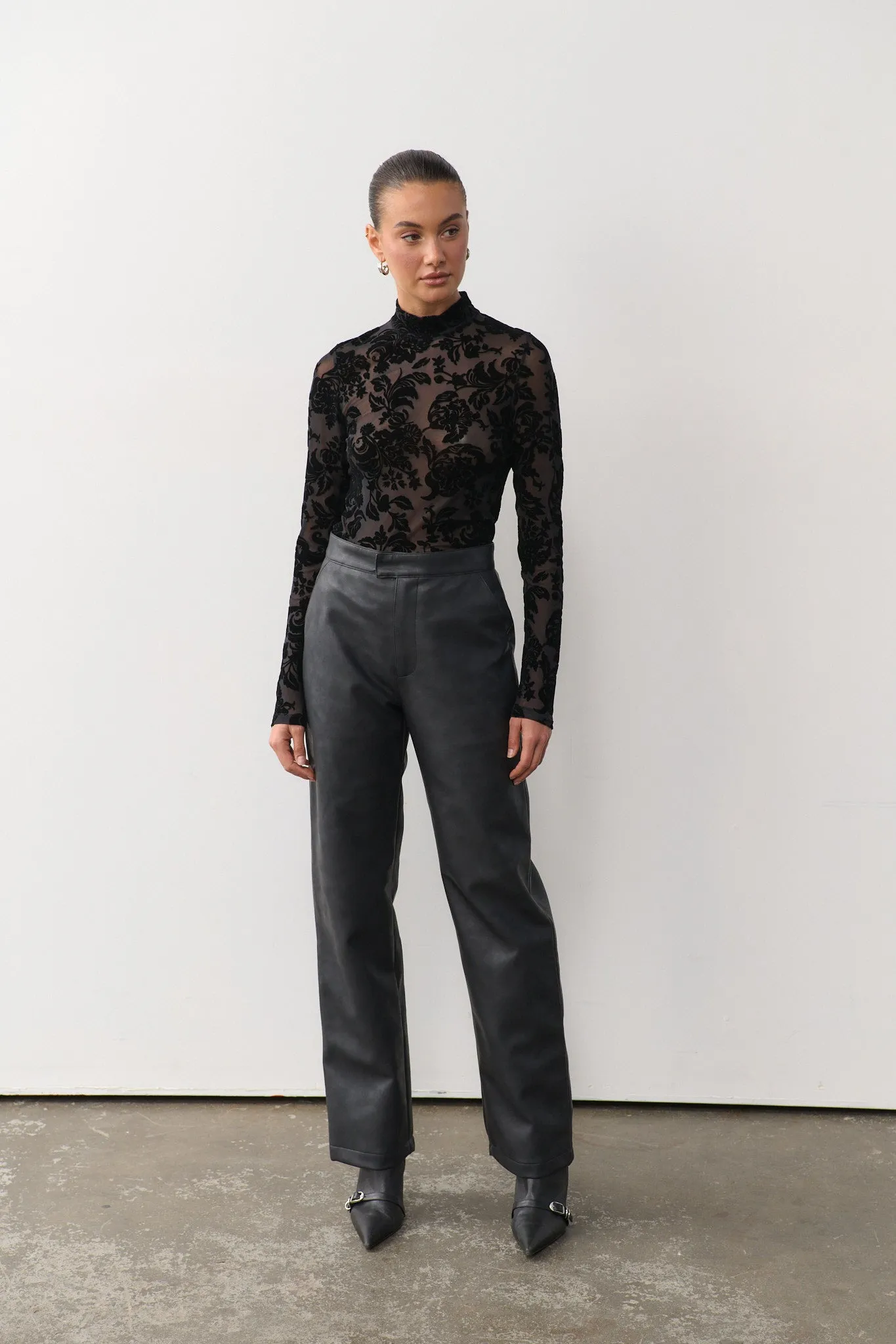 Flocked Lace Top - Black sold by RAEF product image thumbnail 4