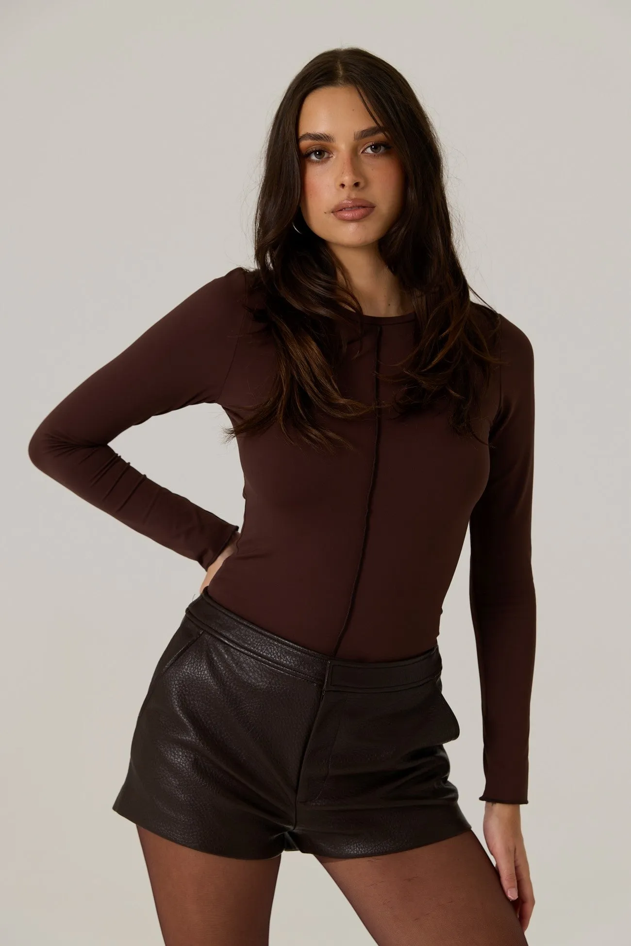 Stevie Vegan Leather Short - Dark Truffle sold by RAEF product image thumbnail 2