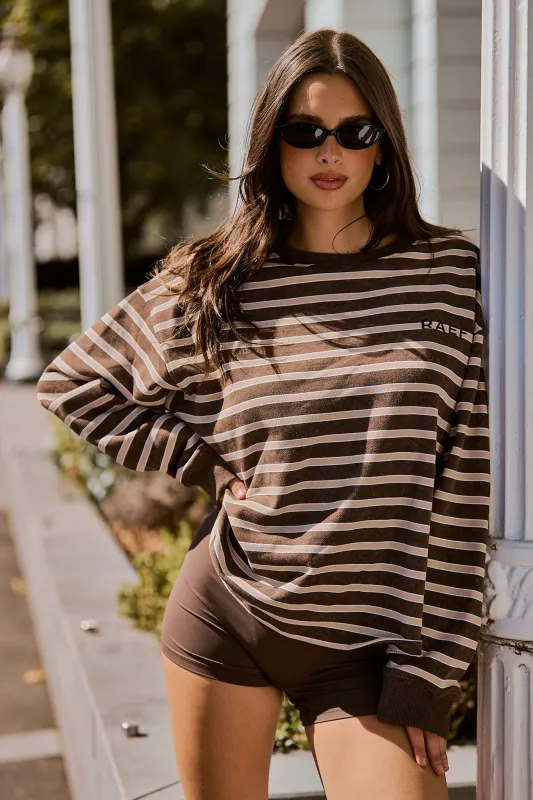 Frankie Crew Neck Fleece - Dark Truffle / Stripe made by RAEF
