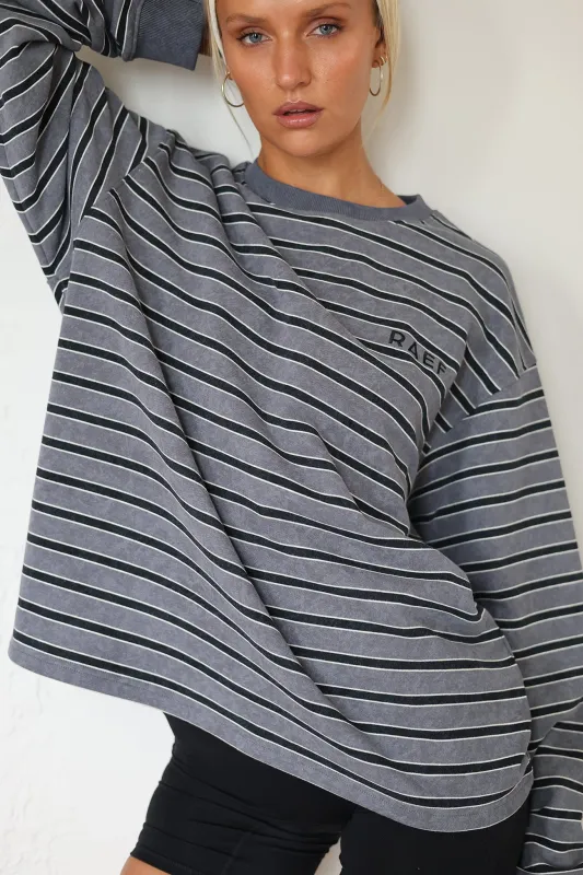 Frankie Crew Neck Fleece - Charcoal / Black Stripe made by RAEF