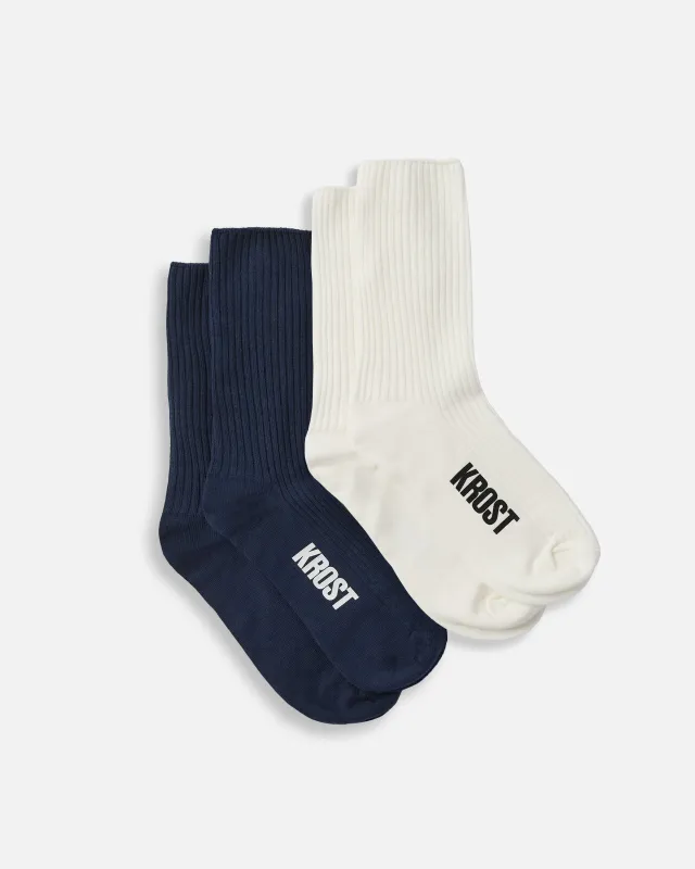 2-PACK NAVY/CREAM RIB SOCKS made by KROST