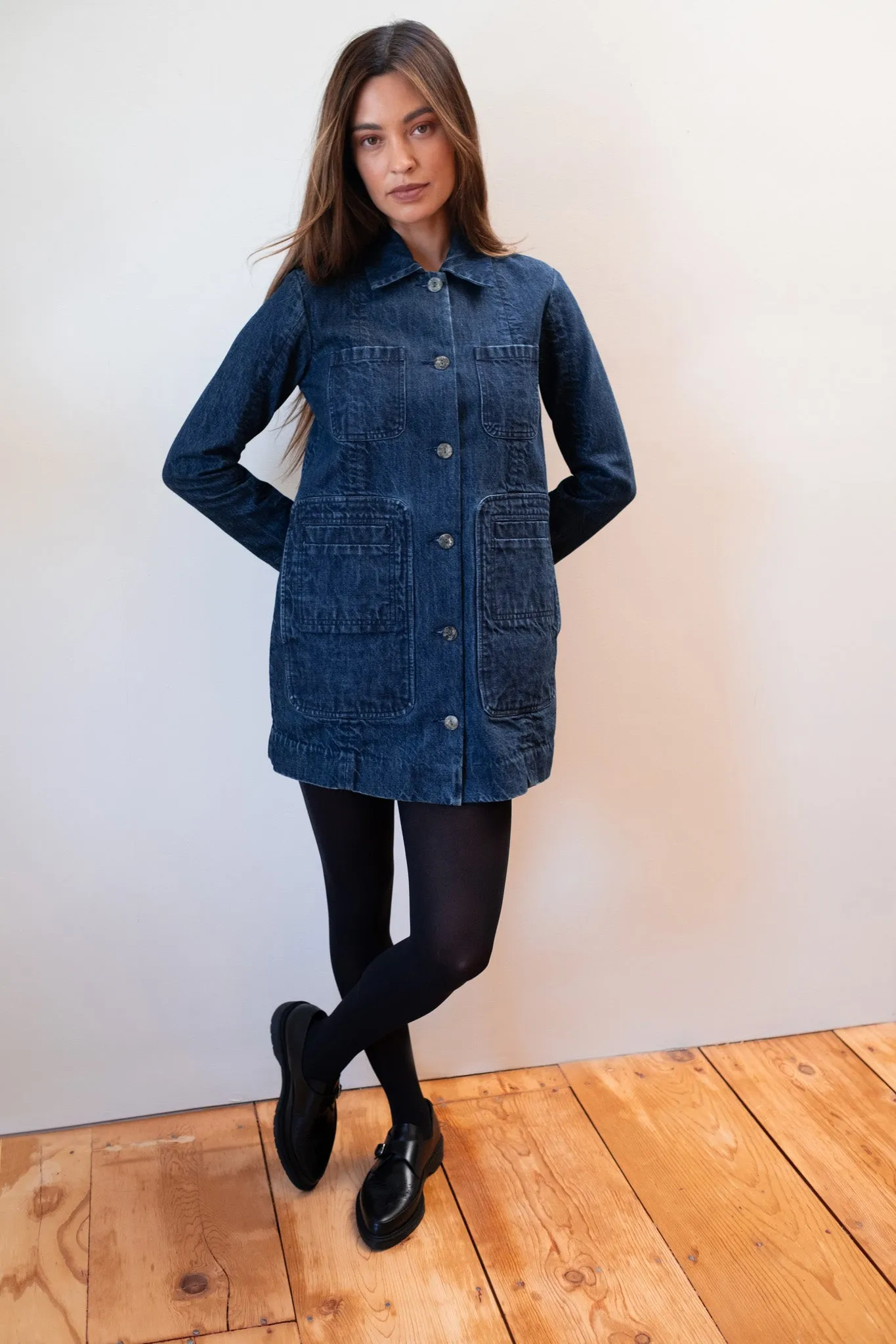 CONRAD CHORE COAT | denim | organic + earth dyed sold by Maria Stanley