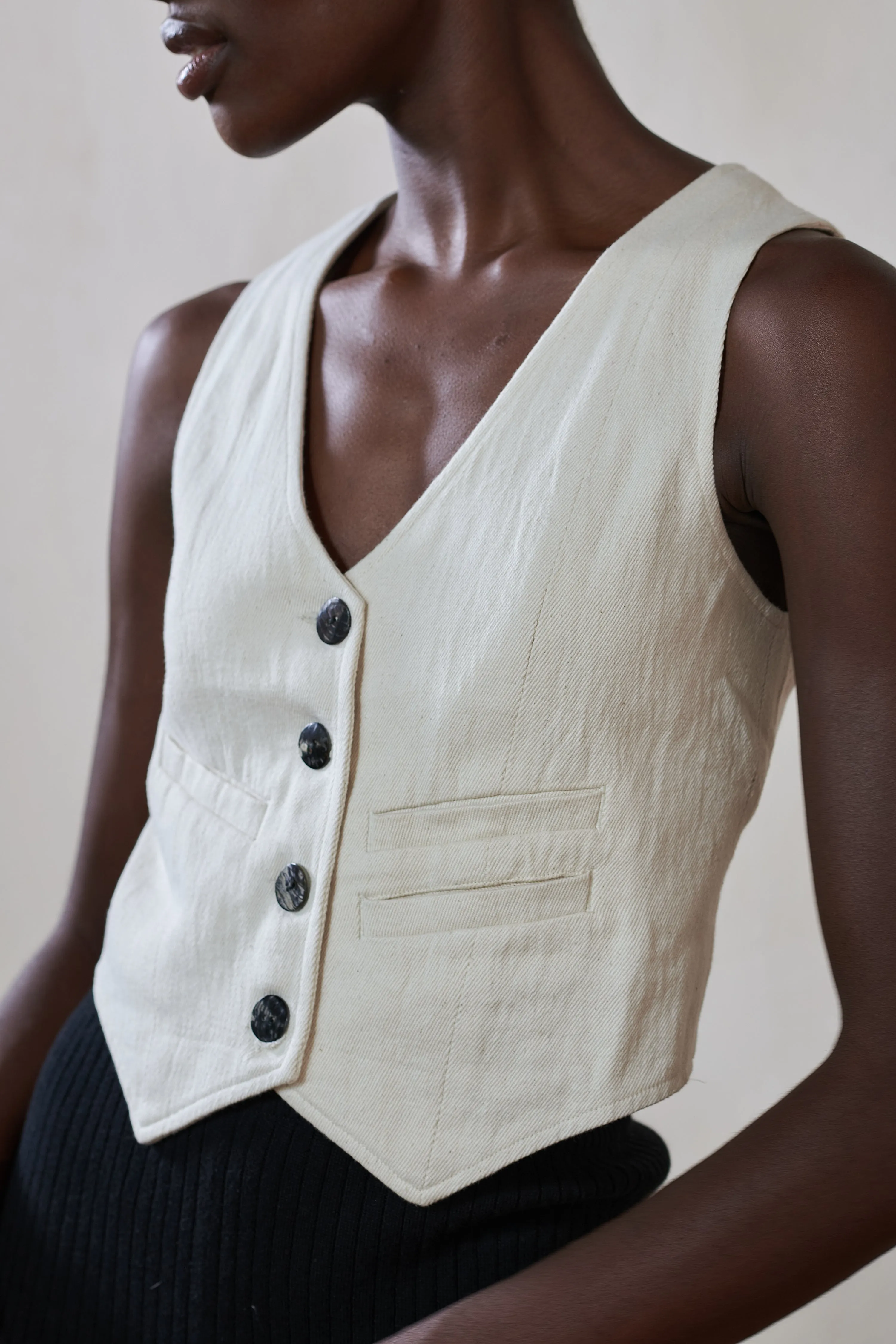 FARRA VEST | bone denim | WAREHOUSE SALE sold by Maria Stanley product image thumbnail 3