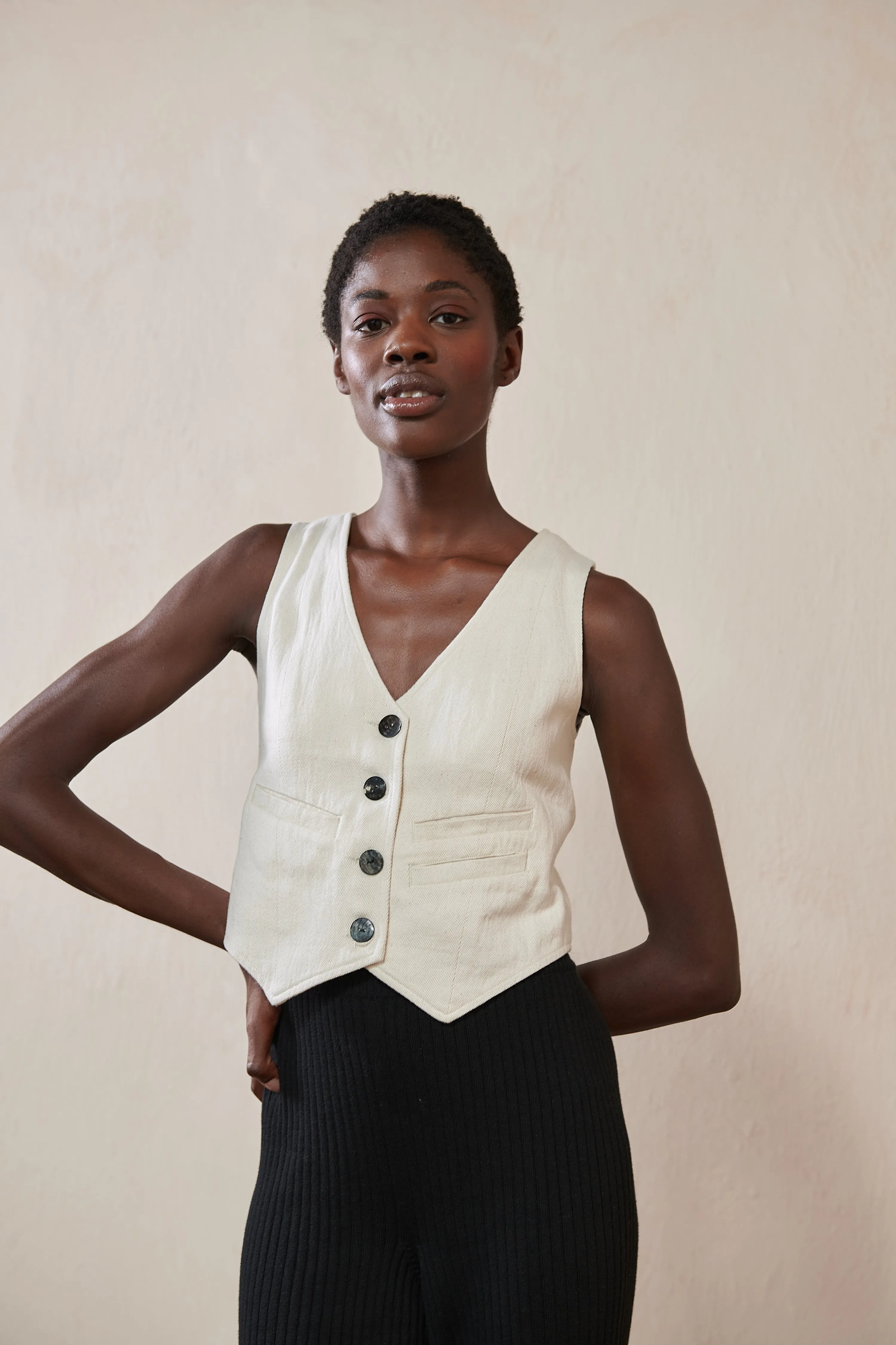 FARRA VEST | bone denim | WAREHOUSE SALE sold by Maria Stanley