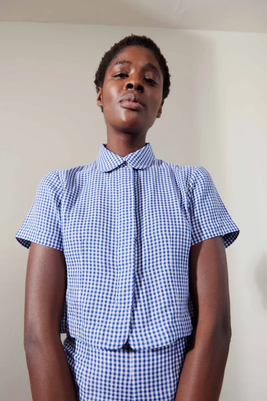 SEBASTIAN TOP | indigo gingham | organic + earth dyed sold by Maria Stanley