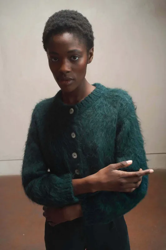 BRUSHED CARDI | kelp sold by Maria Stanley