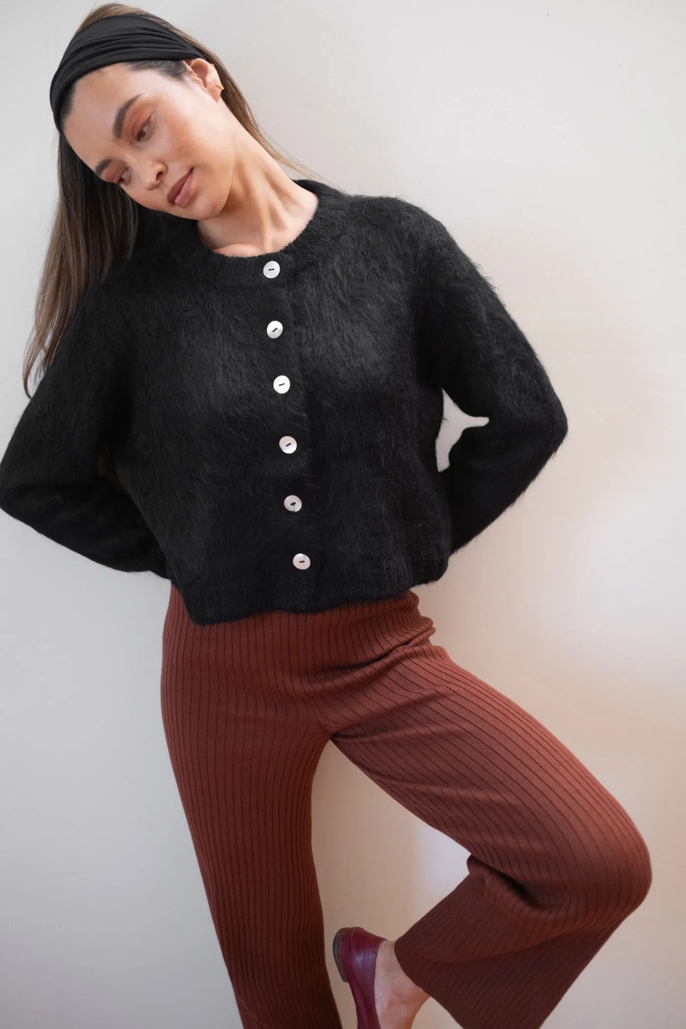 BRUSHED CARDI | noir sold by Maria Stanley product image thumbnail 3