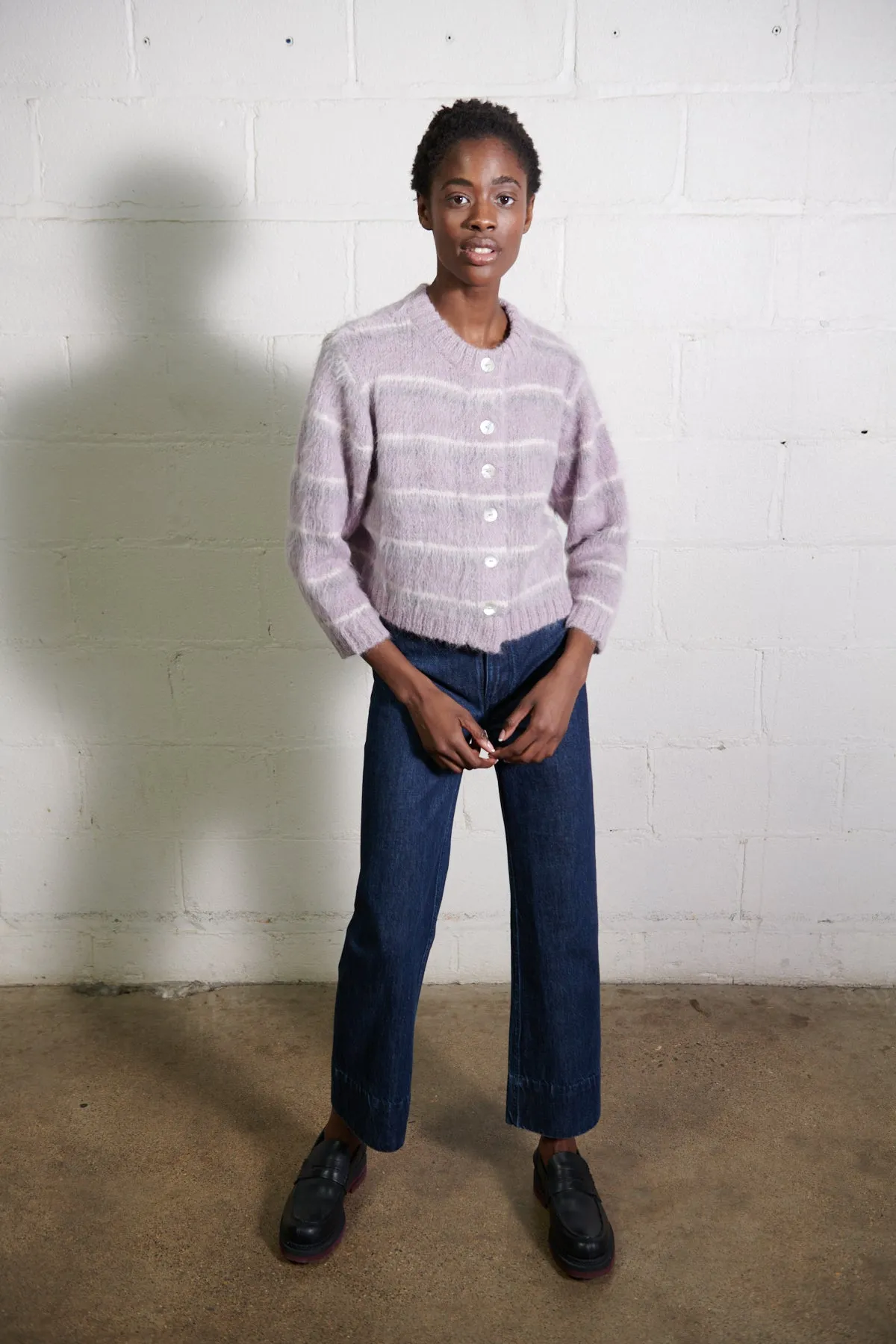 BRUSHED CARDI | radish plaid sold by Maria Stanley