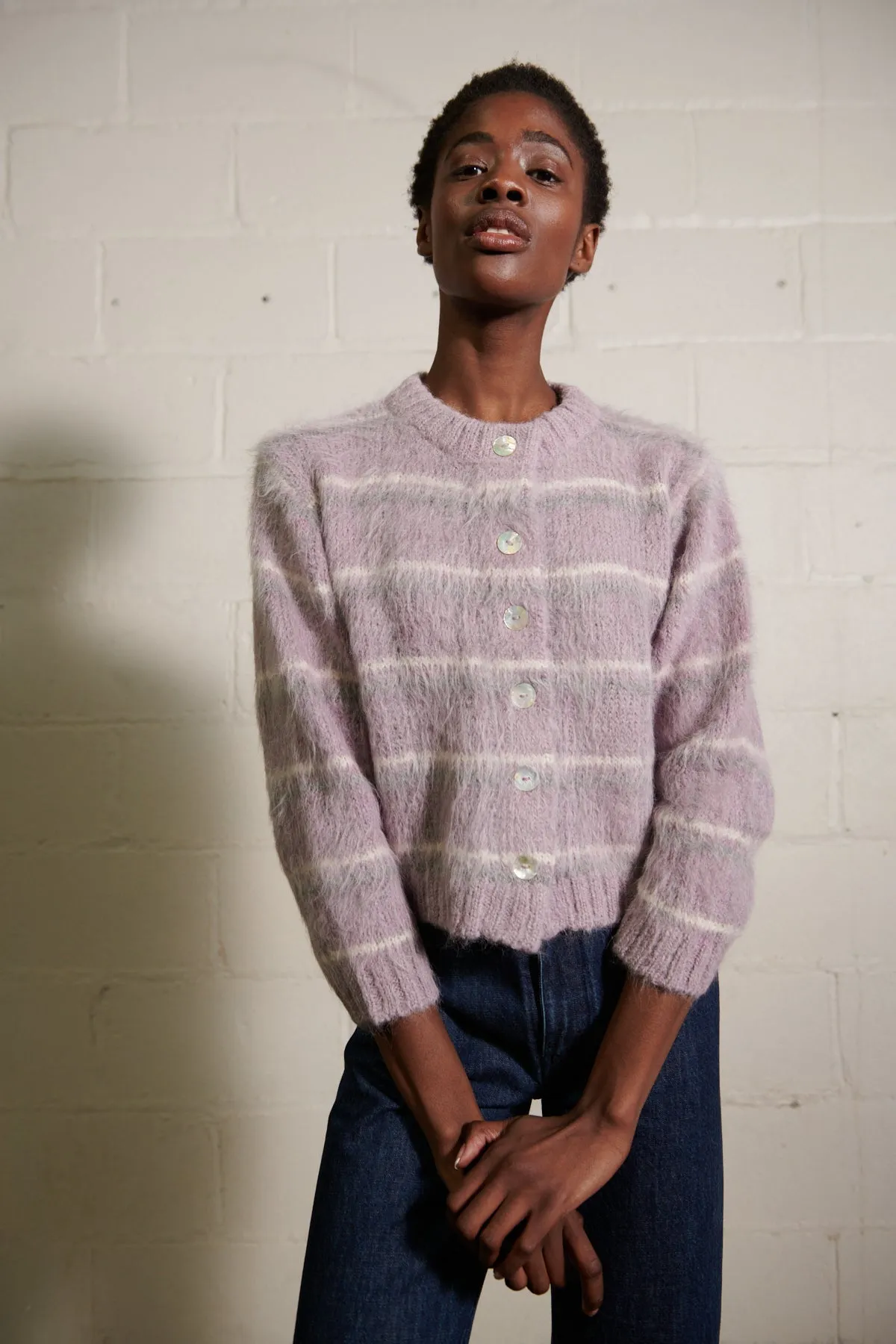 BRUSHED CARDI | radish plaid sold by Maria Stanley product image thumbnail 3