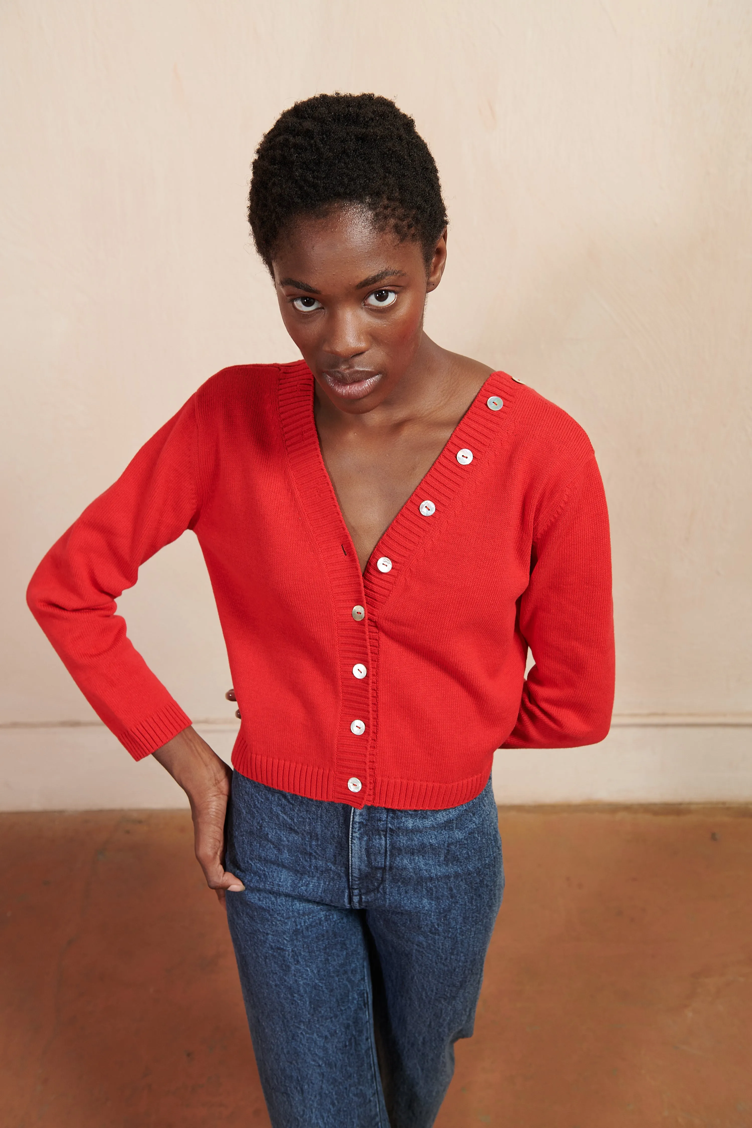 BUTTON CARDI | piquillo | organic sold by Maria Stanley product image thumbnail 3