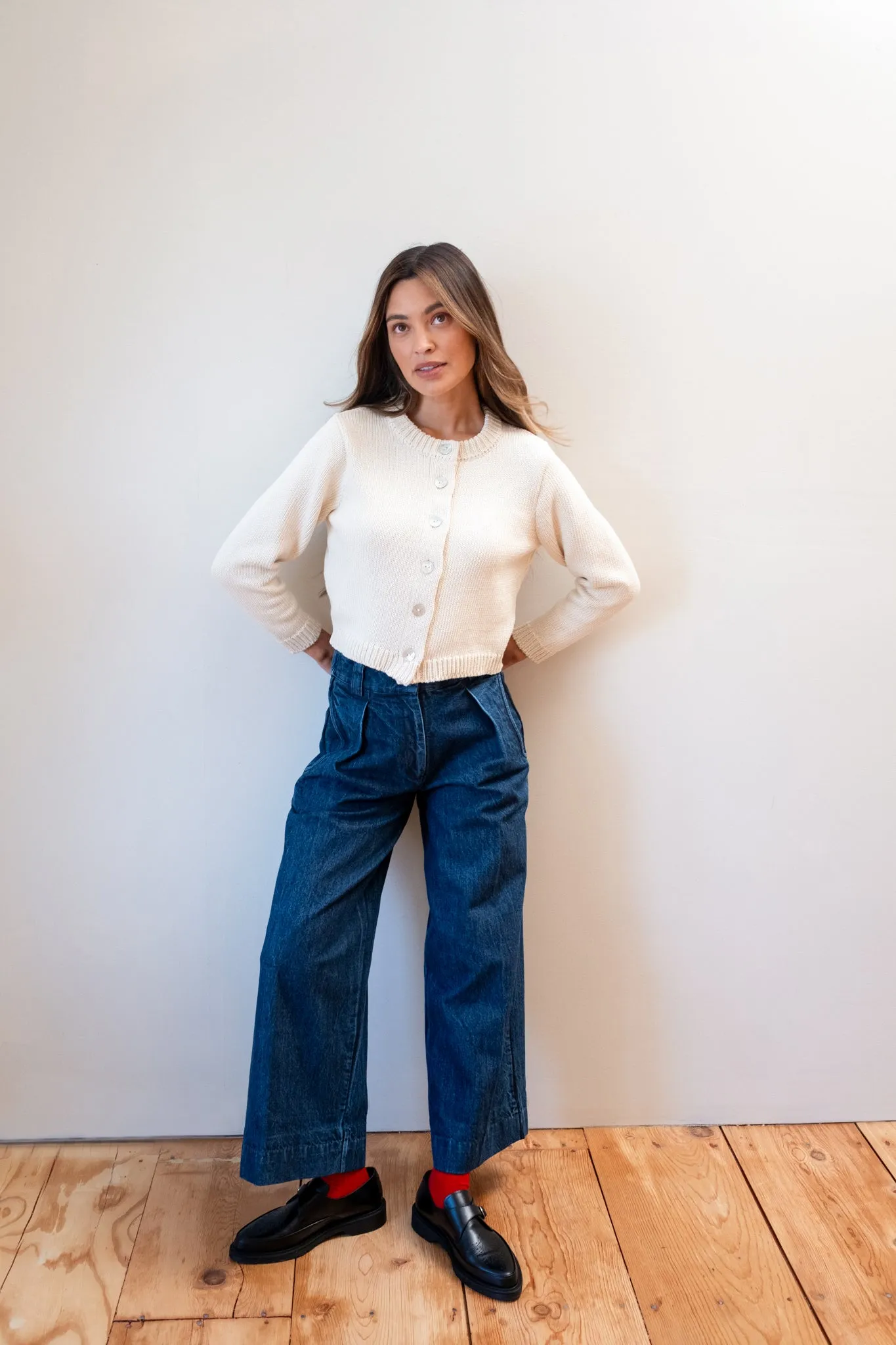 CHUNKY COTTON CARDI | ecru sold by Maria Stanley product image thumbnail 3