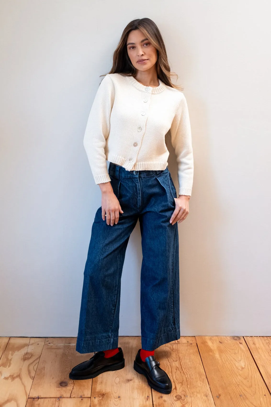 CHUNKY COTTON CARDI | ecru sold by Maria Stanley