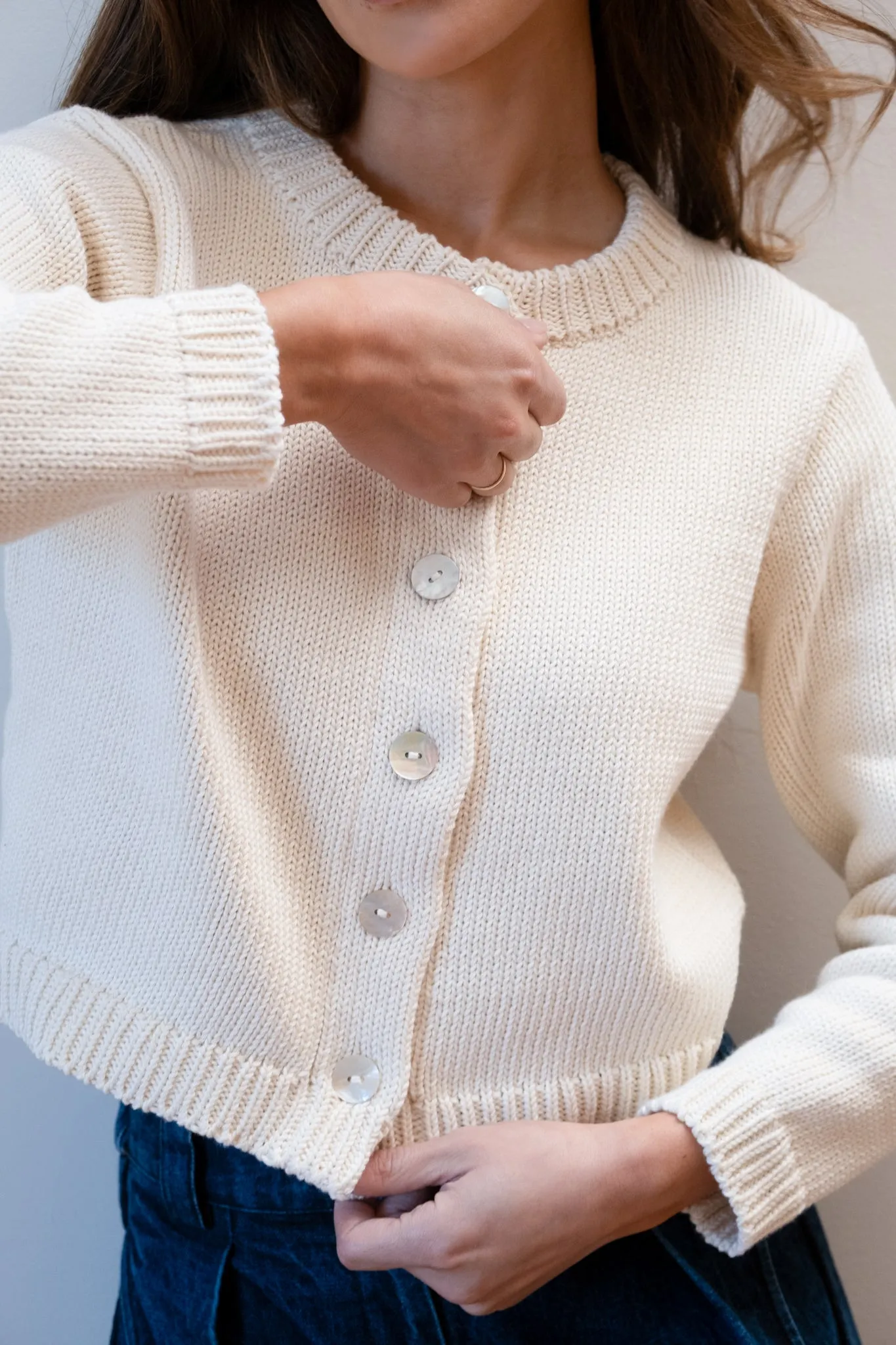 CHUNKY COTTON CARDI | ecru sold by Maria Stanley product image thumbnail 2