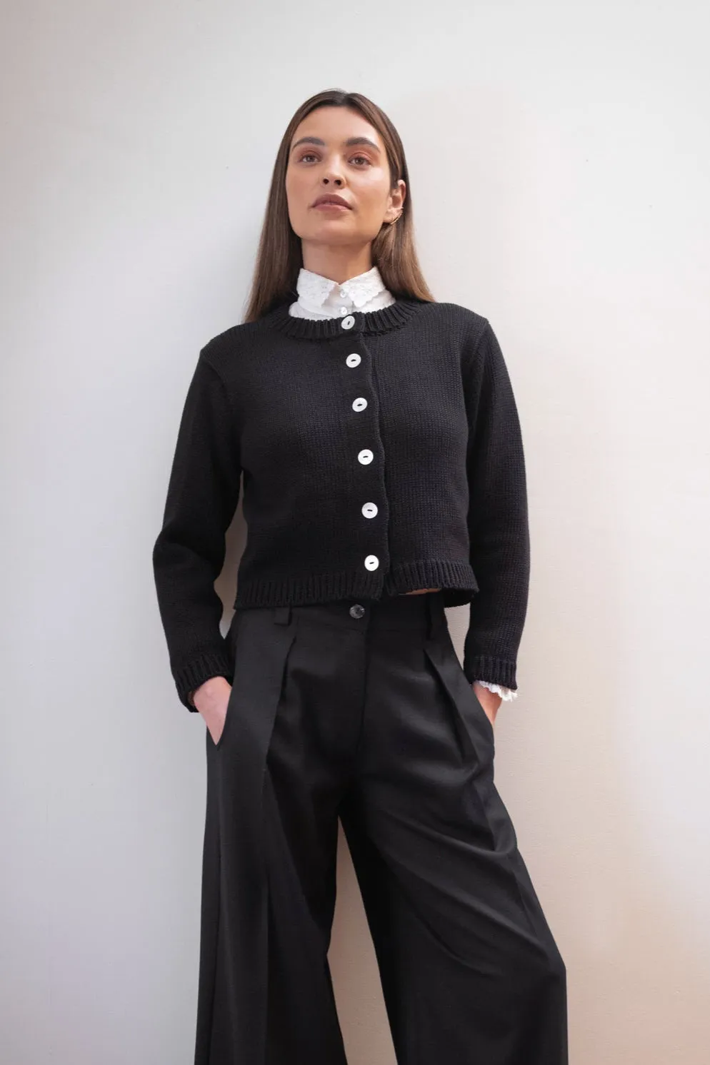 CHUNKY COTTON CARDI | noir sold by Maria Stanley product image thumbnail 3