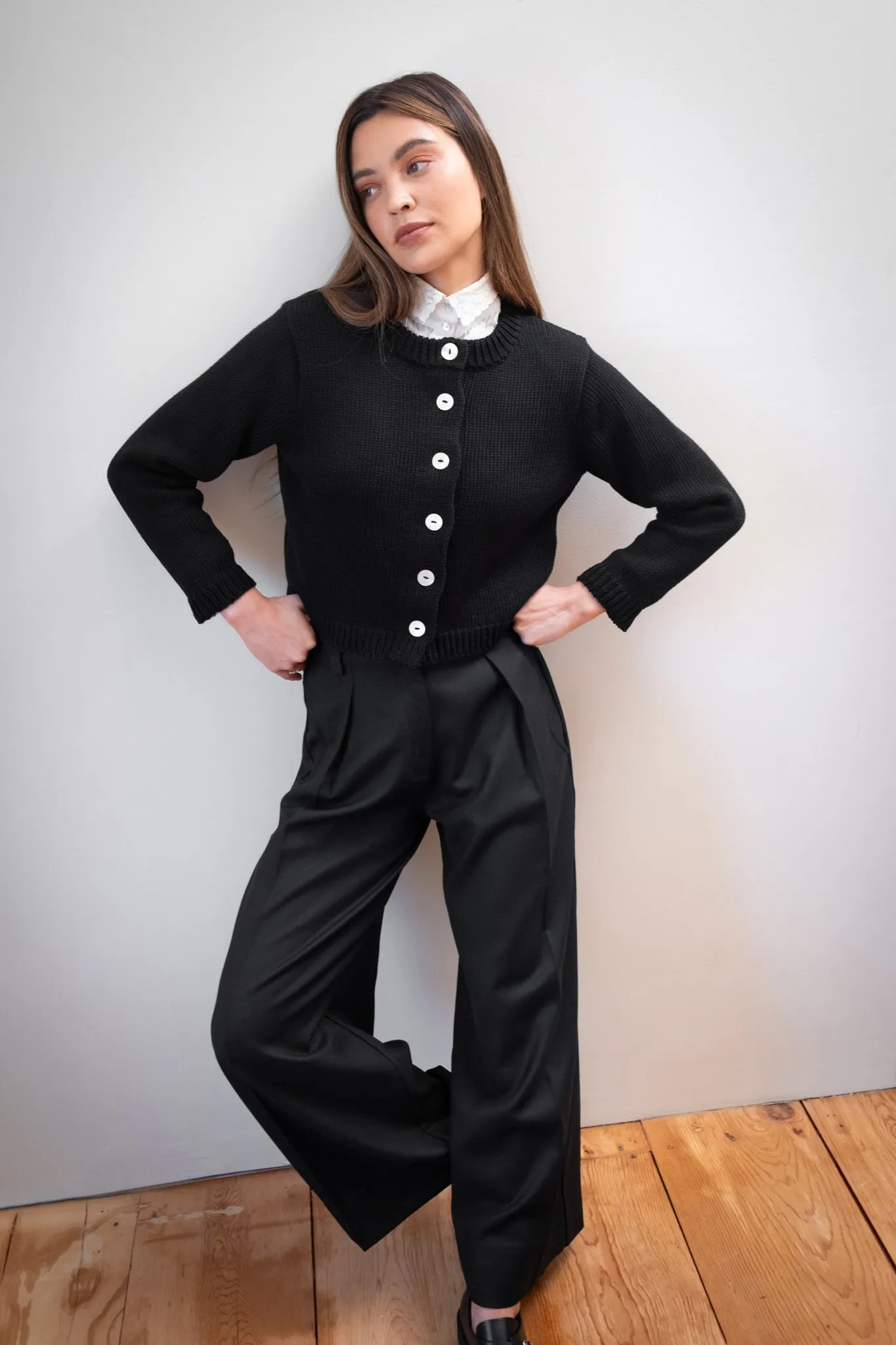 CHUNKY COTTON CARDI | noir sold by Maria Stanley