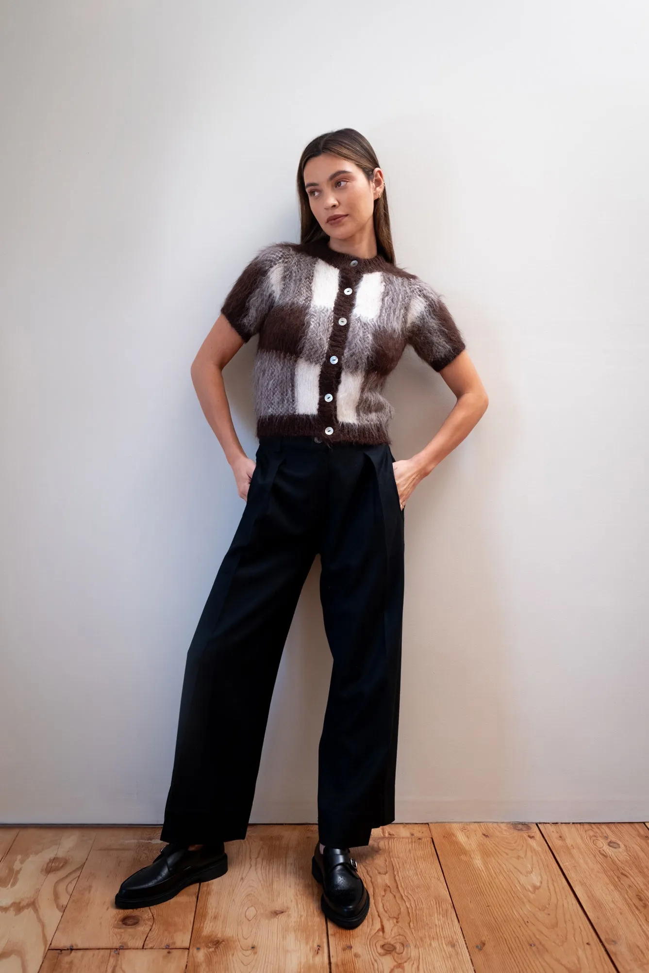 SHORT SLEEVE CARDI | plaid sold by Maria Stanley product image thumbnail 3