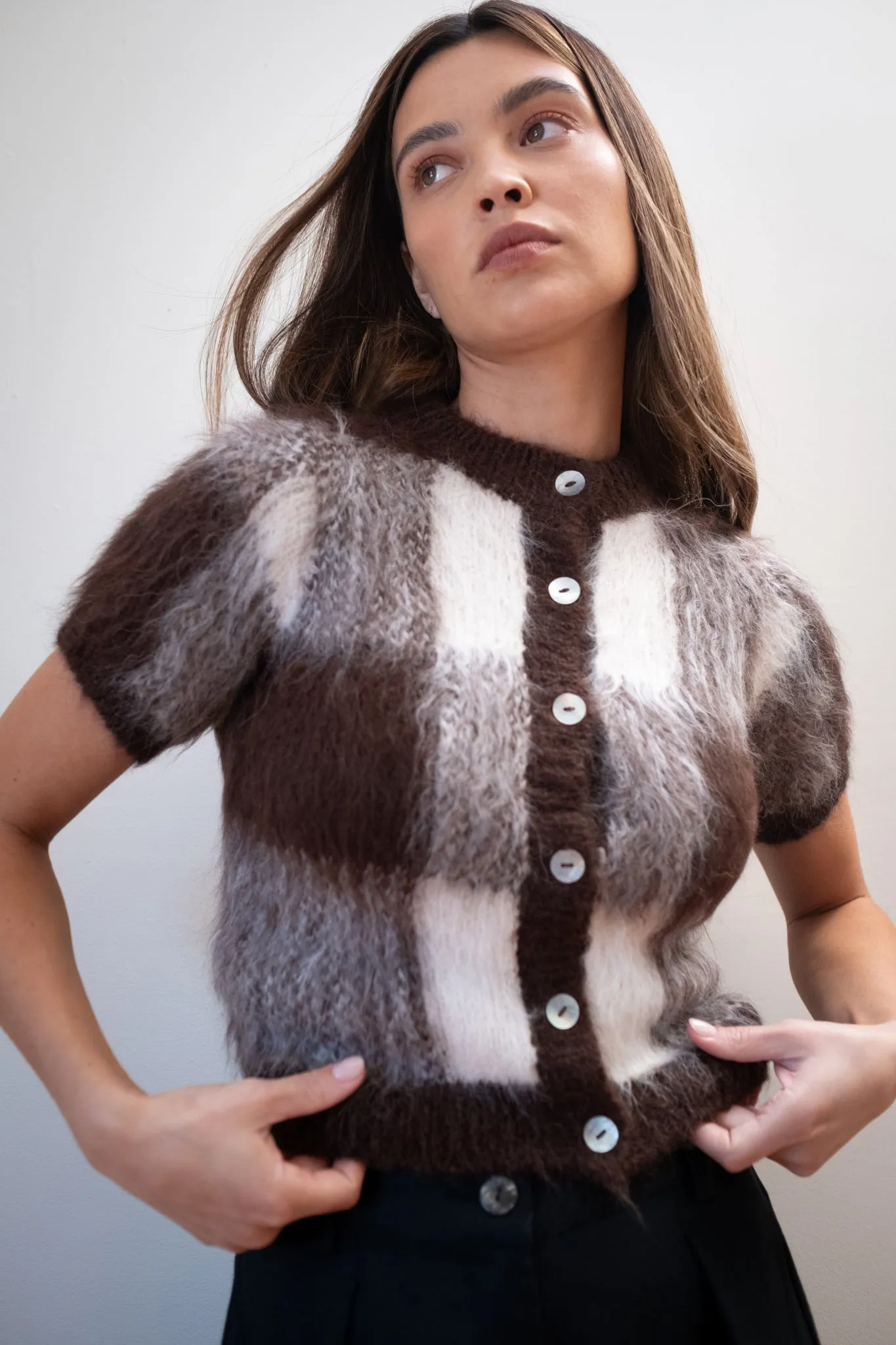 SHORT SLEEVE CARDI | plaid sold by Maria Stanley product image thumbnail 4