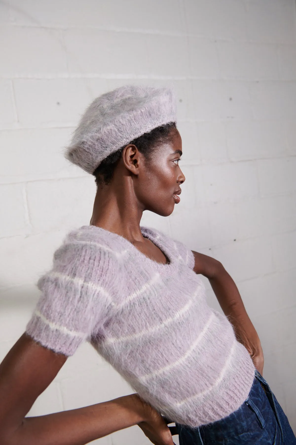 BRUSHED BERET | radish plaid sold by Maria Stanley