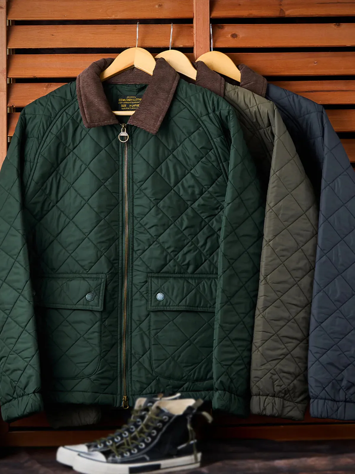 Corduroy Collar Thin Quilted Jacket with Diamond Stitching sold by Karaku product image thumbnail 5