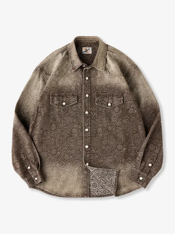 Gradient Paisley Pattern Denim Work Shirt with Pearl-Style Buttons sold by Karaku
