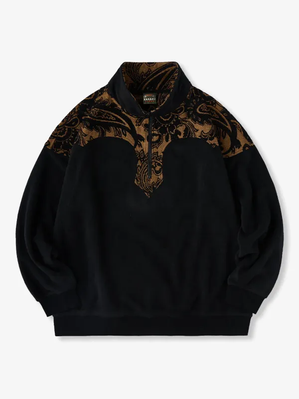 Paisley Pattern Mixed Material Western Half-Zip Fleece Pullover made by Karaku