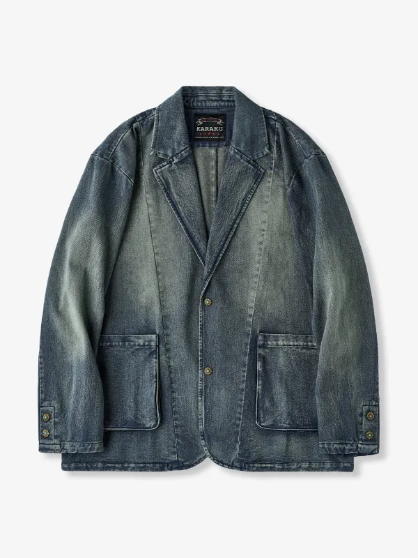 Washed Denim Tailored Jacket with Turquoise Concho Buttons sold by Karaku