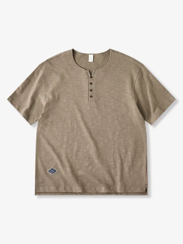 4-Button Henley Neck Slub Cotton T-shirt sold by Karaku