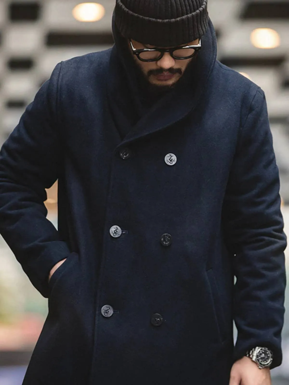 Double-Breasted Shawl Collar Peacoat sold by Karaku product image thumbnail 3