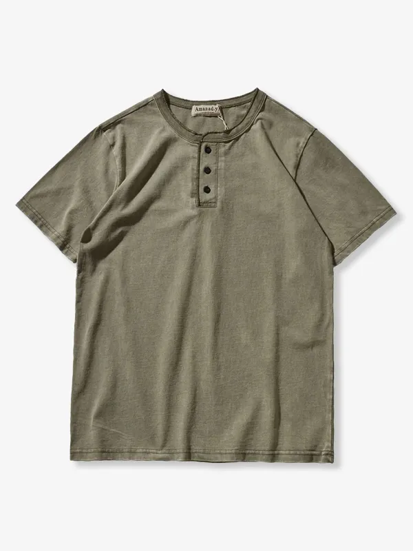 280g Heavyweight 3-Button Henley Neck T-shirt sold by Karaku