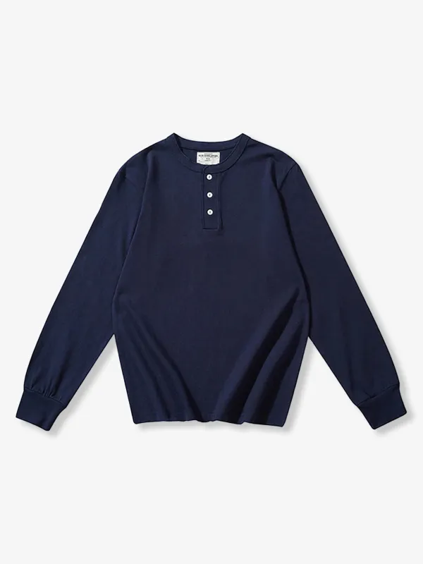 Heavyweight Plain Long-sleeve Henley T-shirt sold by Karaku